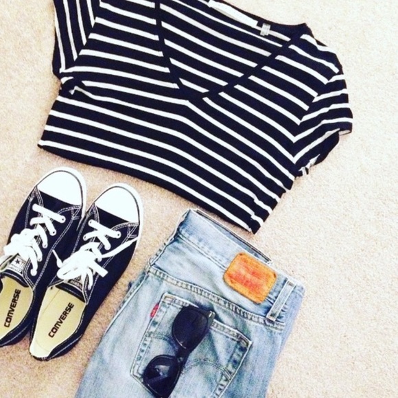 Max Studio Tops - Black and White Striped Tee